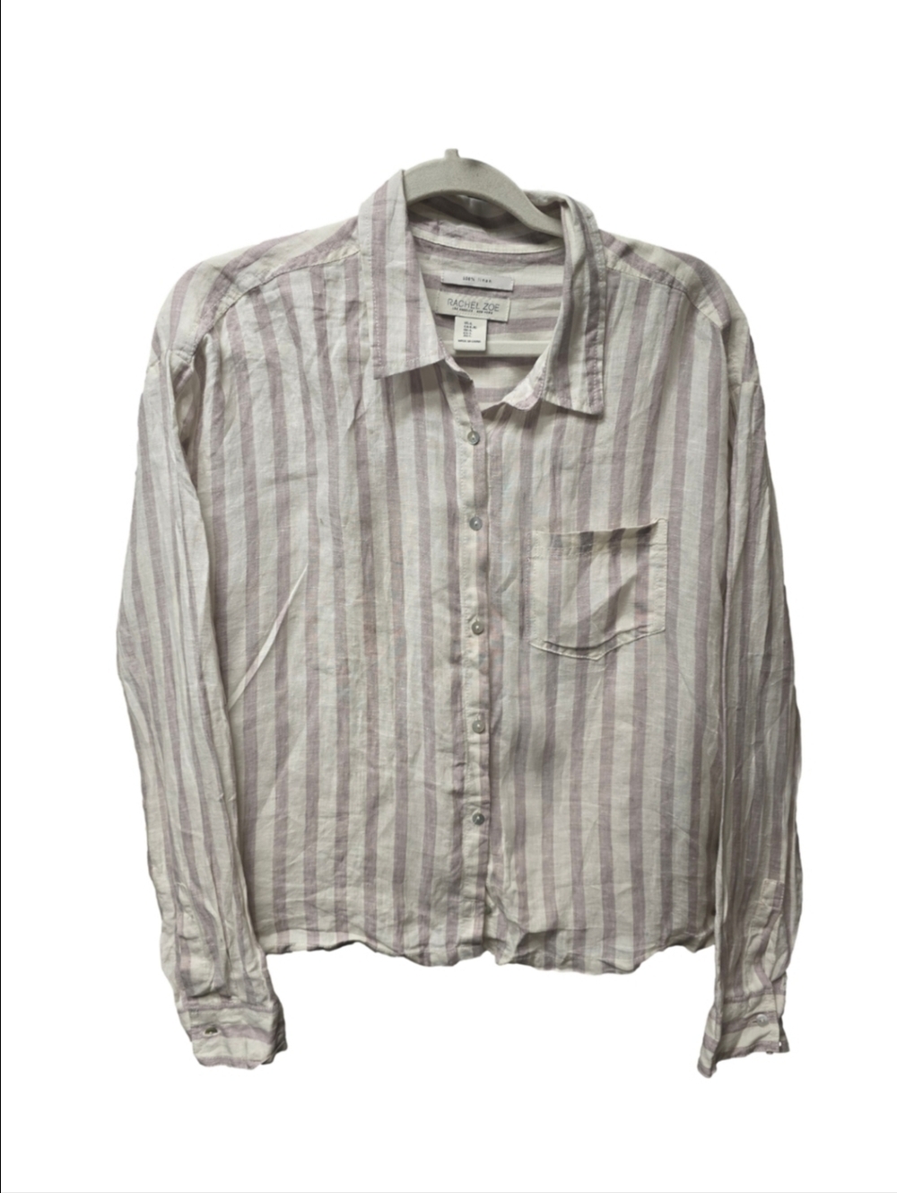 Rachel Zoe 100% Linen Boxy Striped Top Sz. L Cropped Beach Tropical Boho Lux